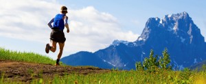 Man running at mountain wide
