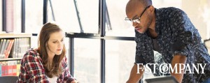 Two people working together